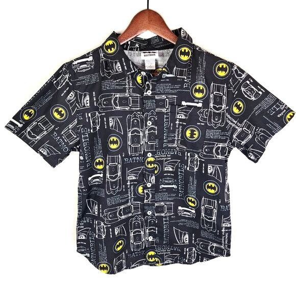 DC Comics Batman Shirt Kids XL Black Batmobile Diagram Button-up Short Sleeve - Picture 1 of 5
